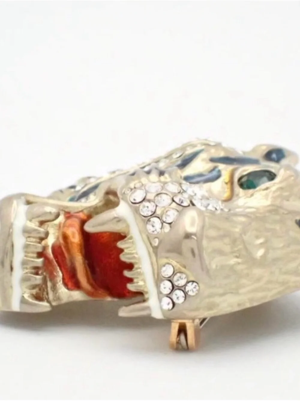 Extremely rare Vintage EUC Gucci Gold-Tone Multicolor Tiger Brooch w Green Eye